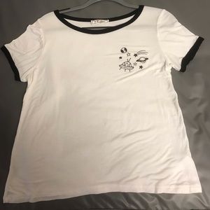 White with black glittery embroidery detailing